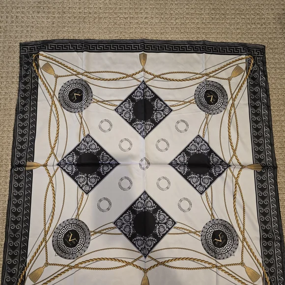 Square Polyester-Style Scarf in White, Black & Gold - Picture 1 of 3